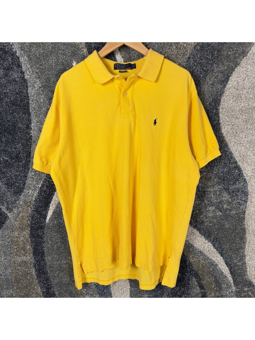 Polo Ralph Lauren Pique Polo Shirt Mens XL Yellow Navy Pony